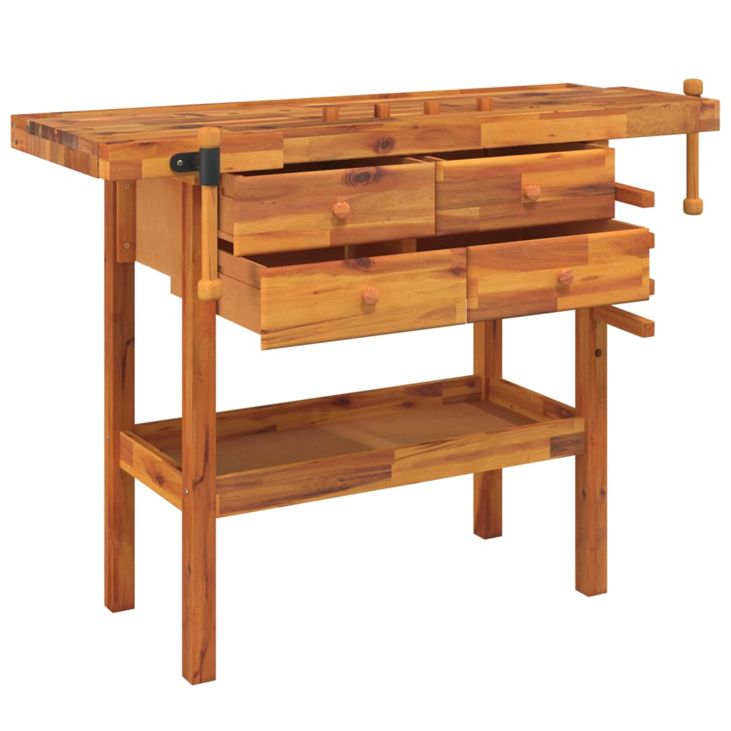 Acacia Wood Workbench Drawers Vices 124cm | Simpledeals