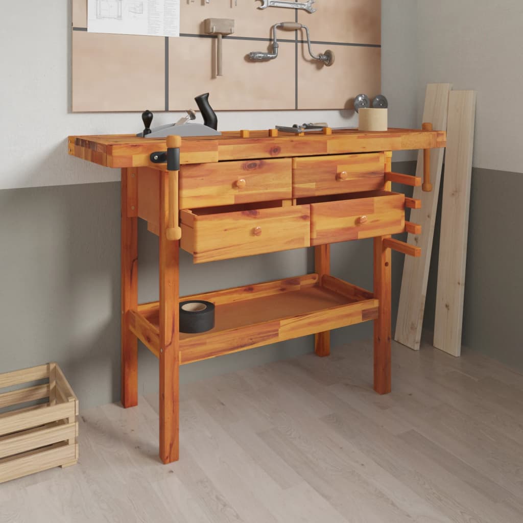 Acacia Wood Workbench Drawers Vices 124cm | Simpledeals