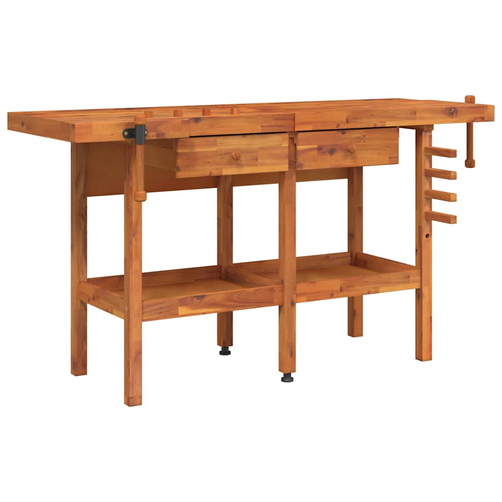 Acacia Solid Wood Workbench Drawers Vices 162cm | Simpledeals