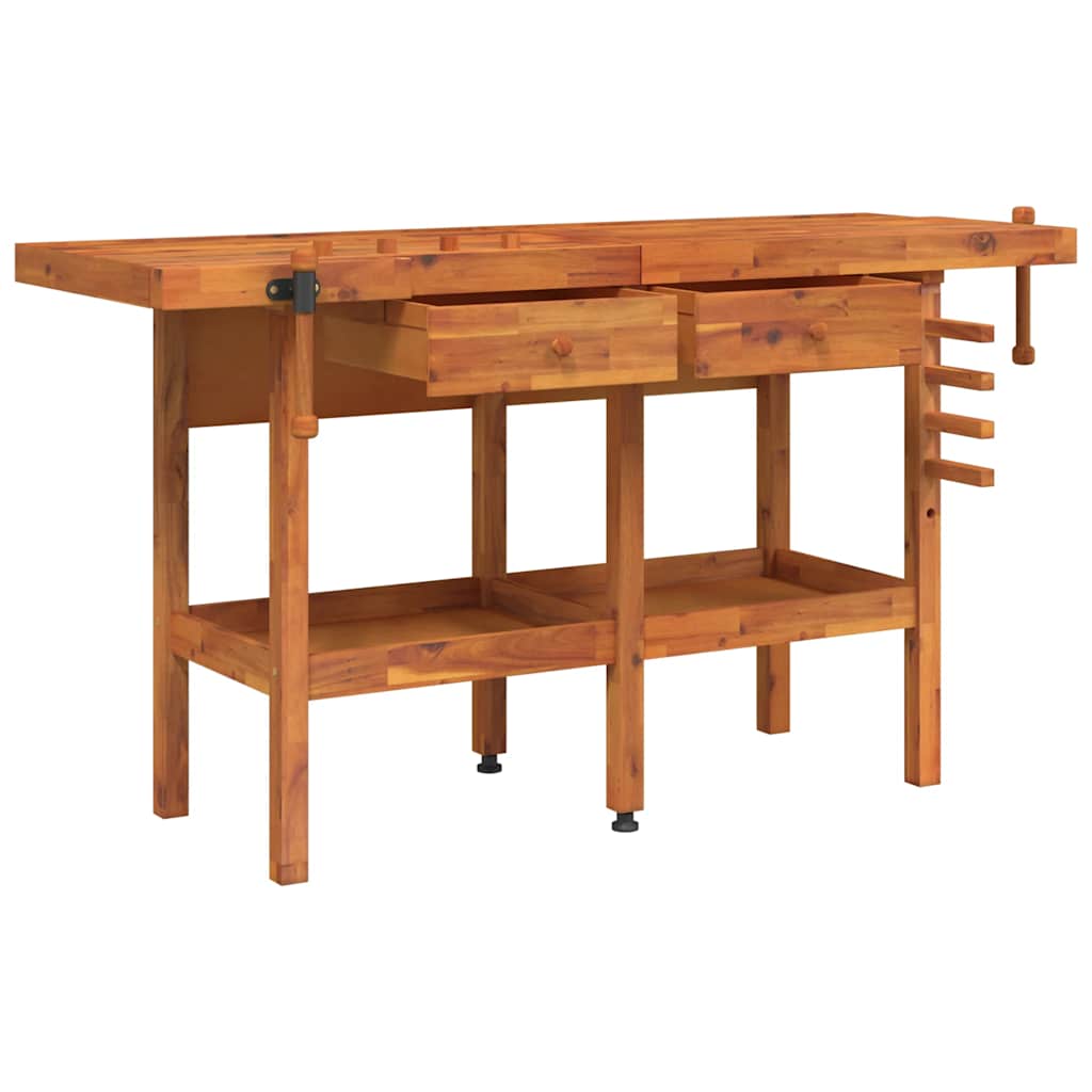 Acacia Solid Wood Workbench Drawers Vices 162cm | Simpledeals