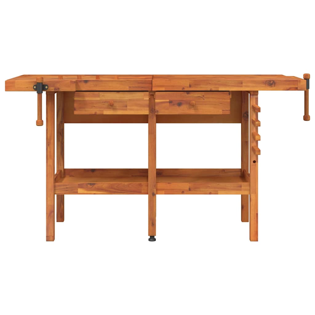 Acacia Solid Wood Workbench Drawers Vices 162cm | Simpledeals