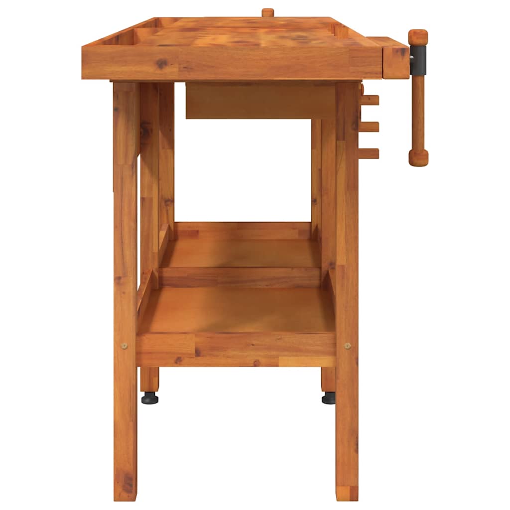 Acacia Solid Wood Workbench Drawers Vices 162cm | Simpledeals