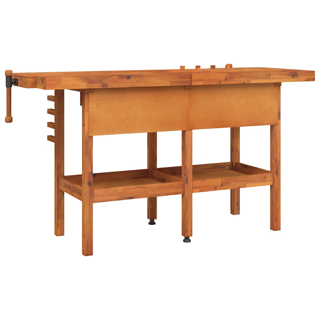 Acacia Solid Wood Workbench Drawers Vices 162cm | Simpledeals