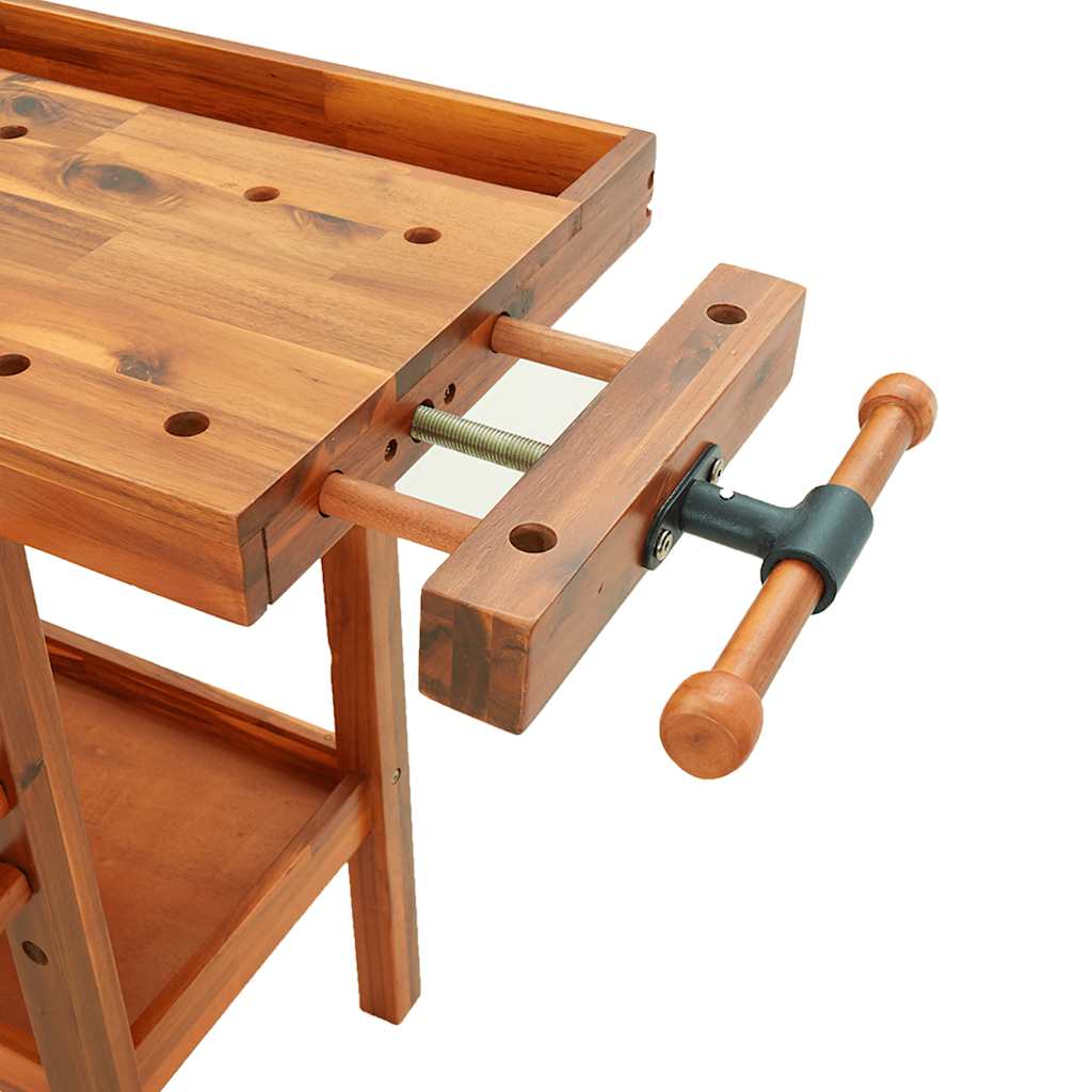 Acacia Solid Wood Workbench Drawers Vices 162cm | Simpledeals