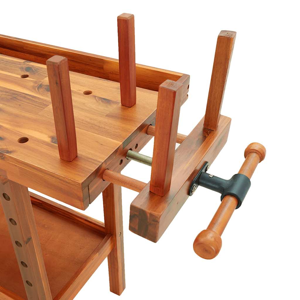 Acacia Solid Wood Workbench Drawers Vices 162cm | Simpledeals