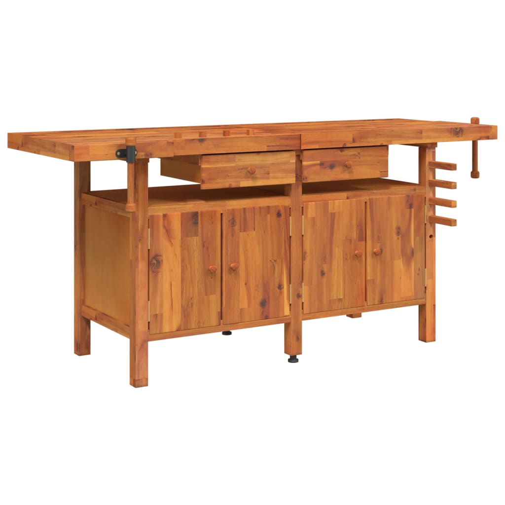 Acacia Wood Workbench Drawers Vices 192cm | Simpledeals