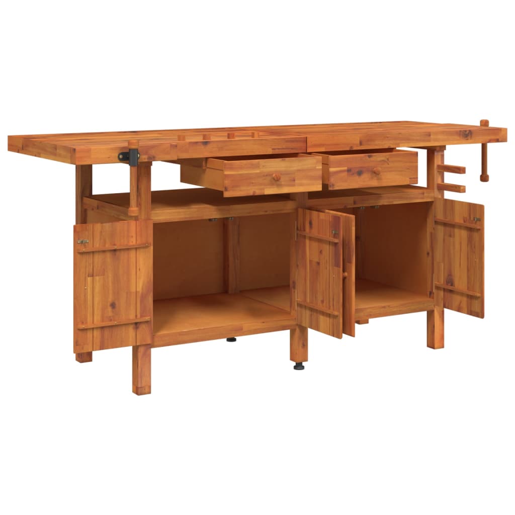 Acacia Wood Workbench Drawers Vices 192cm | Simpledeals