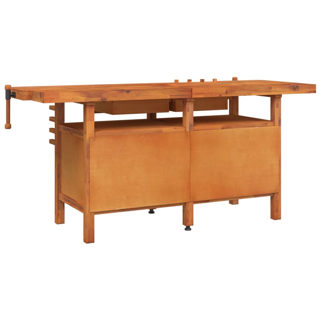 Acacia Wood Workbench Drawers Vices 192cm | Simpledeals