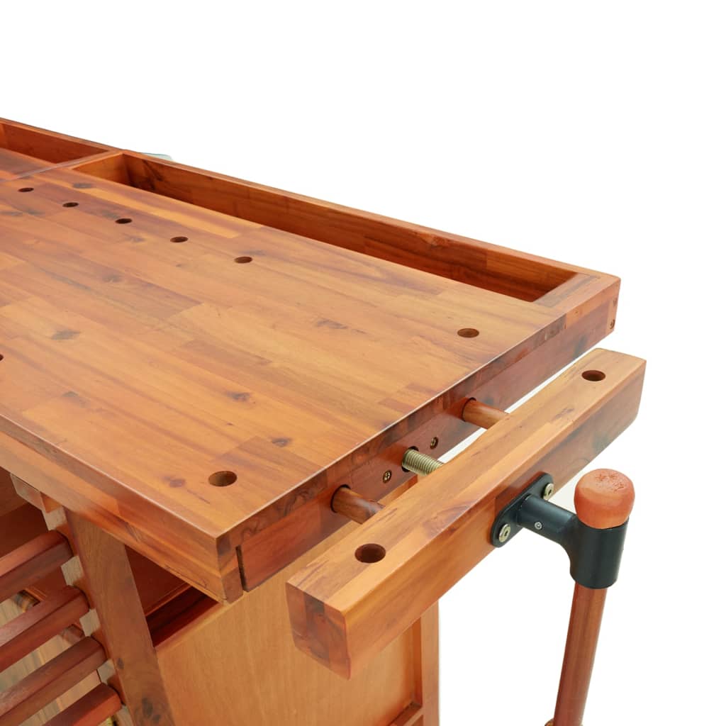 Acacia Wood Workbench Drawers Vices 192cm | Simpledeals
