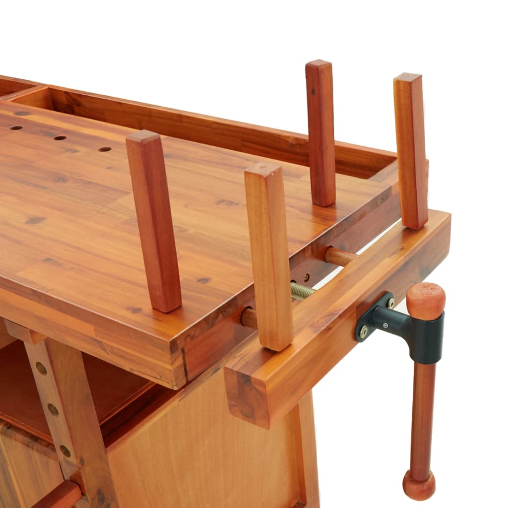 Acacia Wood Workbench Drawers Vices 192cm | Simpledeals