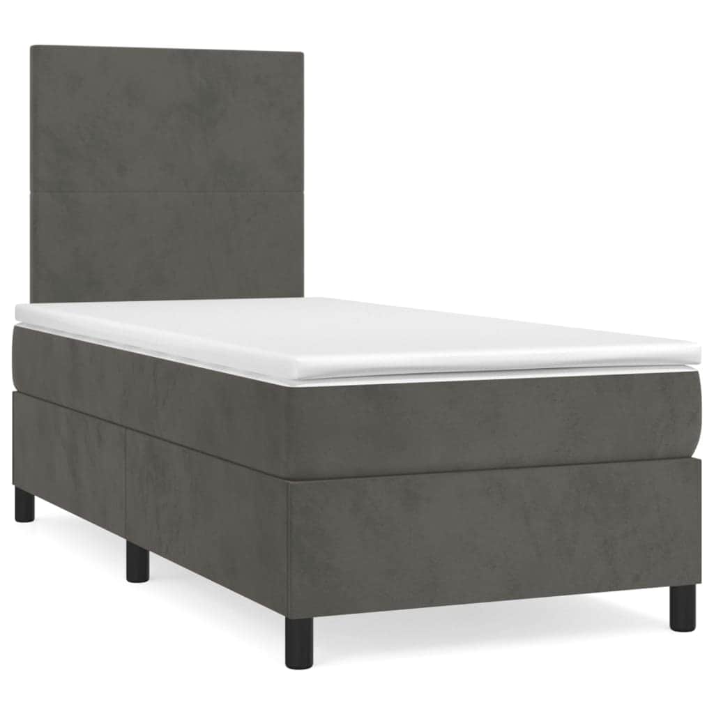 Dark Grey King Single Box Spring Bed with Velvet Mattress Pocket Spring Support