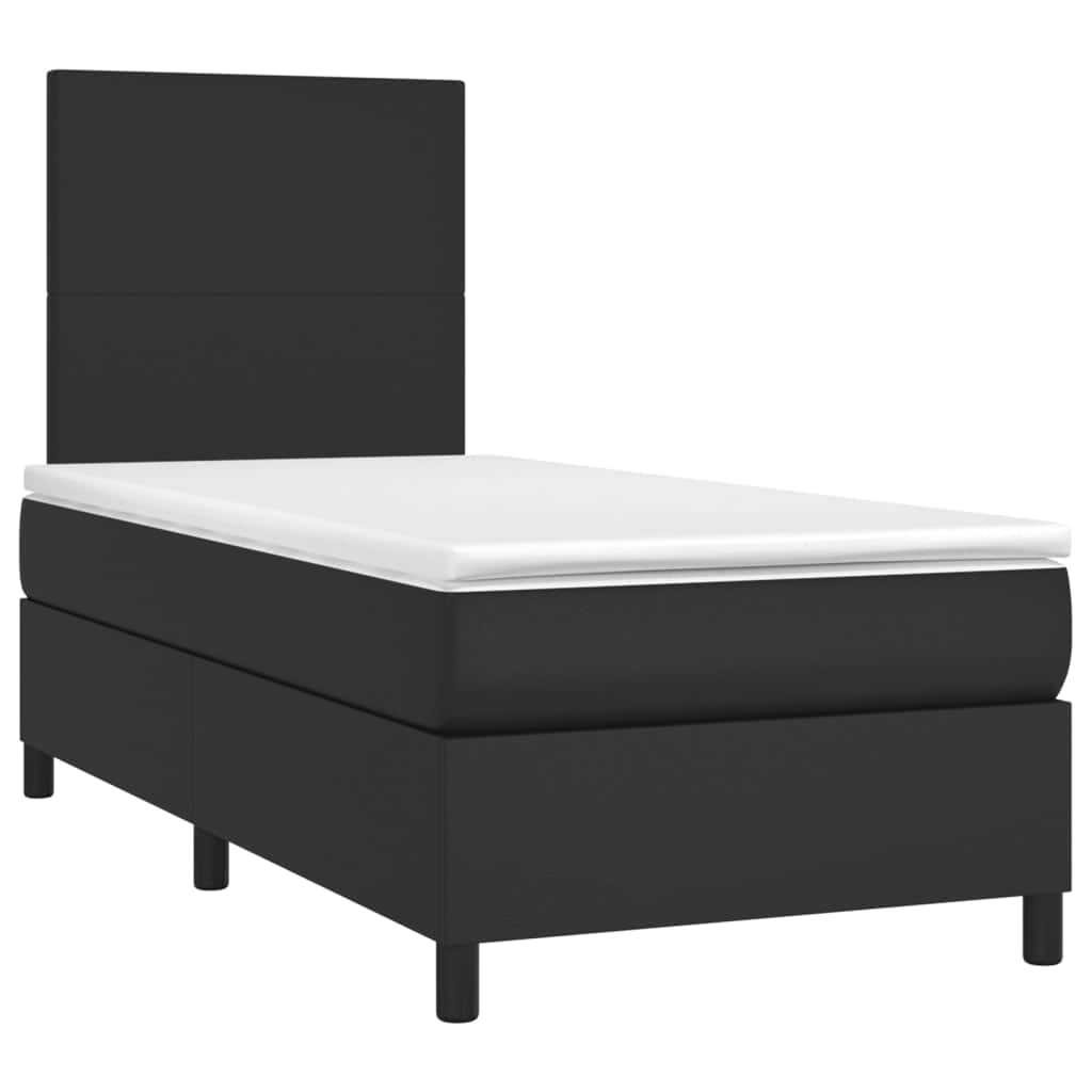 Black King Single Box Spring Bed with Faux Leather Pocket Spring Mattress LED