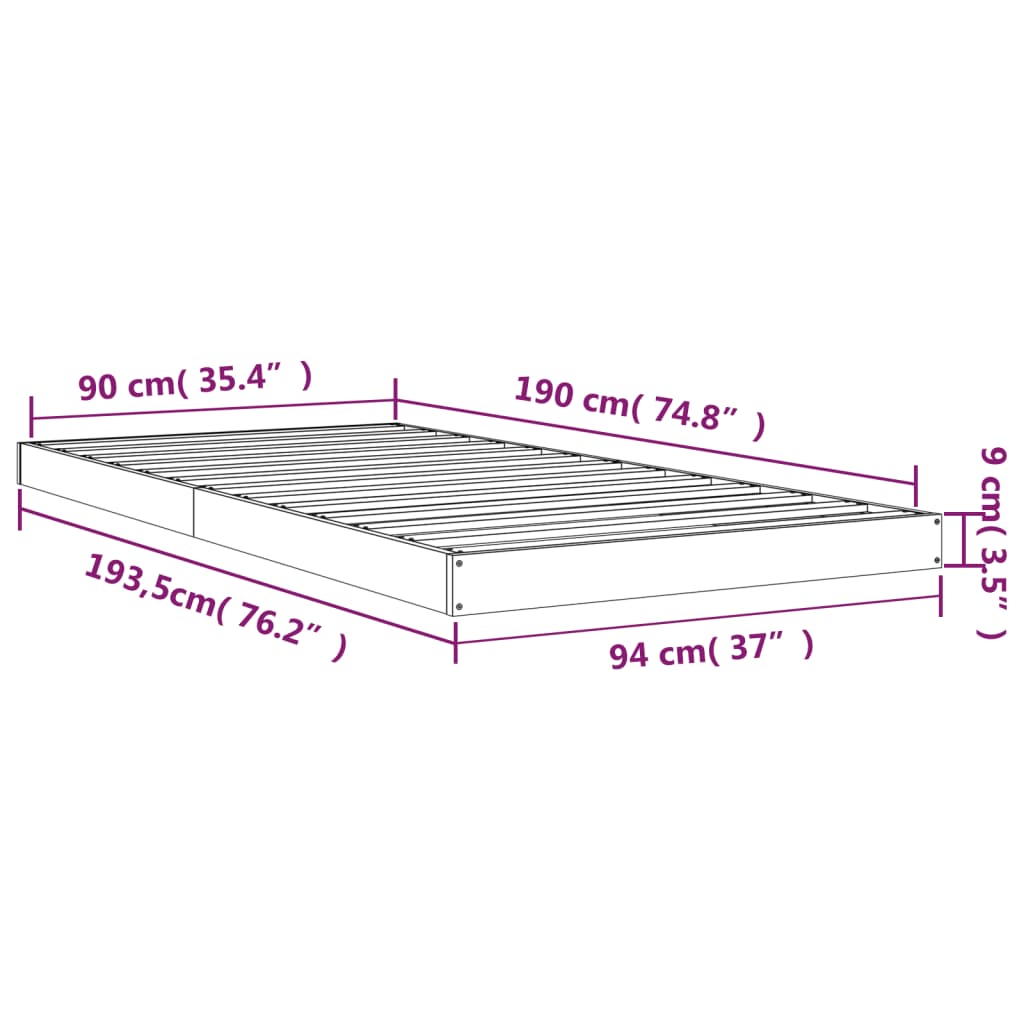 Single Pine Bed Frame 90x190cm Solid Wood | Simpledeals