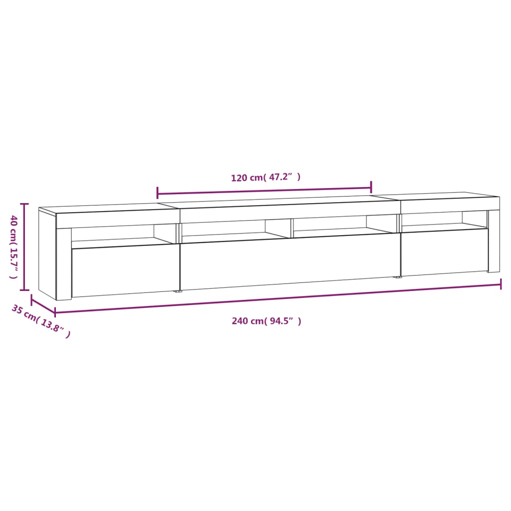 240cm TV Cabinet RGB LED Lights White | Simpledeals