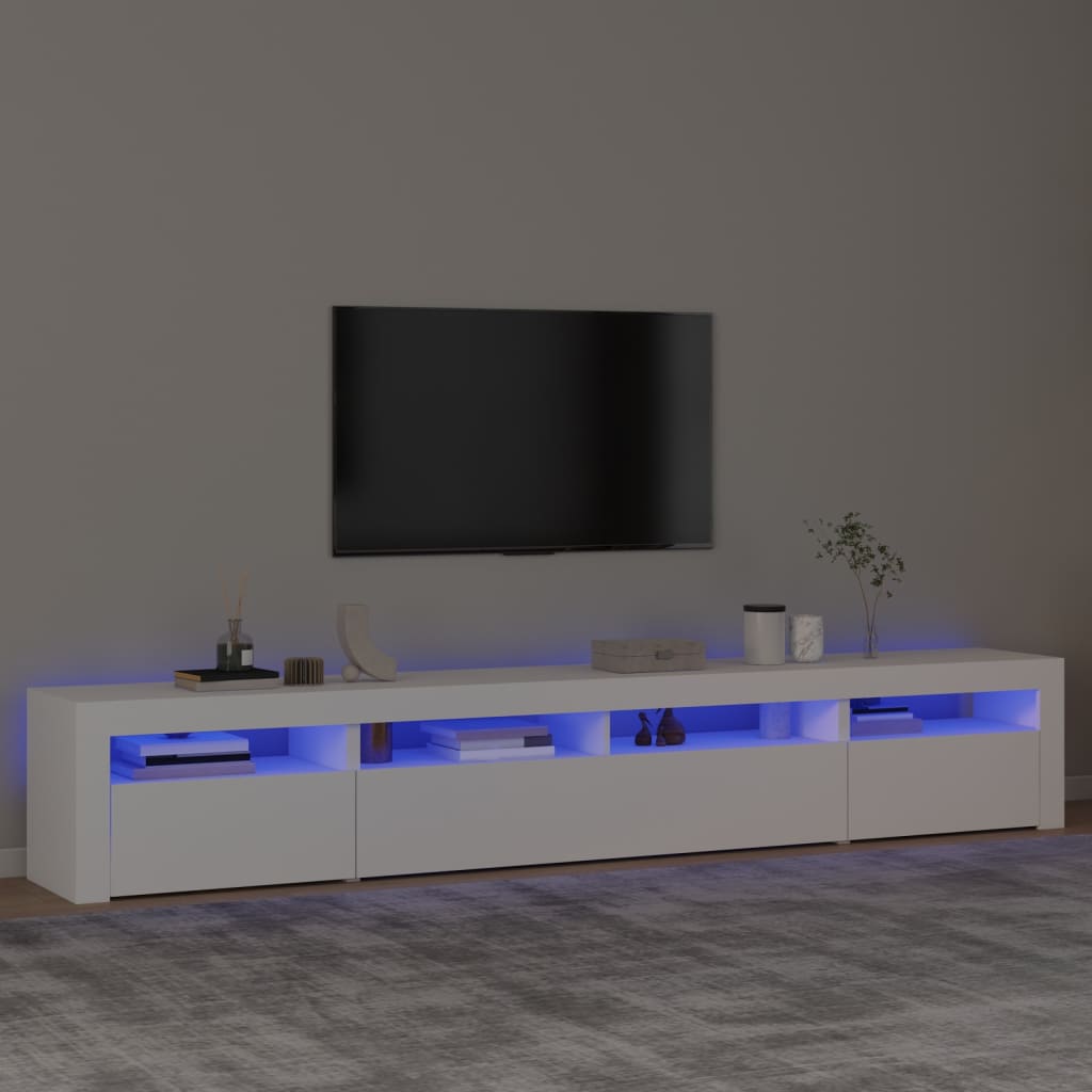 240cm TV Cabinet RGB LED Lights White | Simpledeals