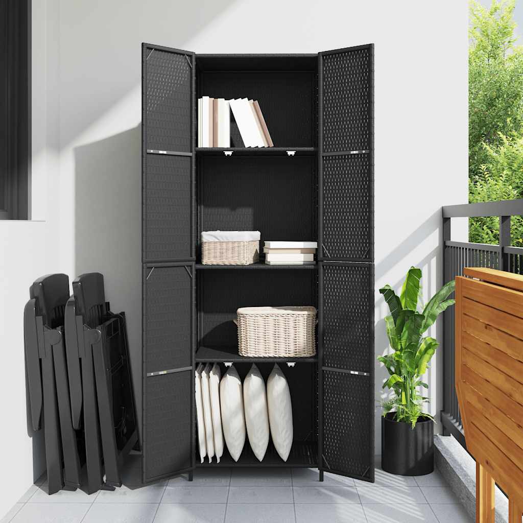 Outdoor Rattan Storage Cabinet 180cm Black | Simpledeals