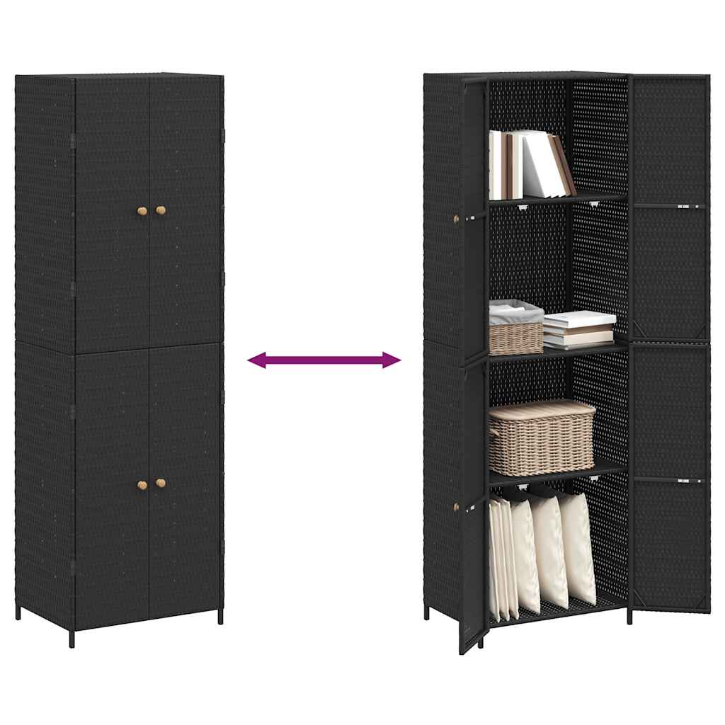 Outdoor Rattan Storage Cabinet 180cm Black | Simpledeals