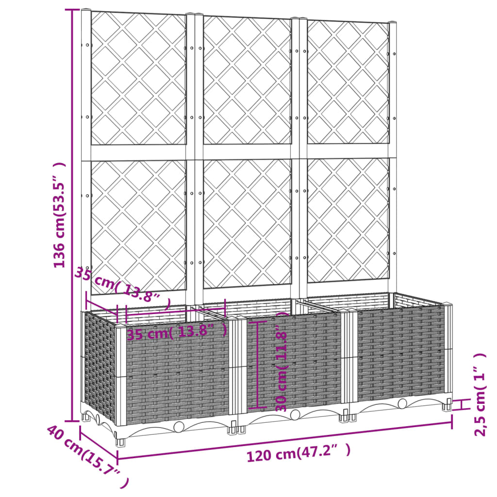 Garden Planter Trellis White 120x40x136cm | Simpledeals