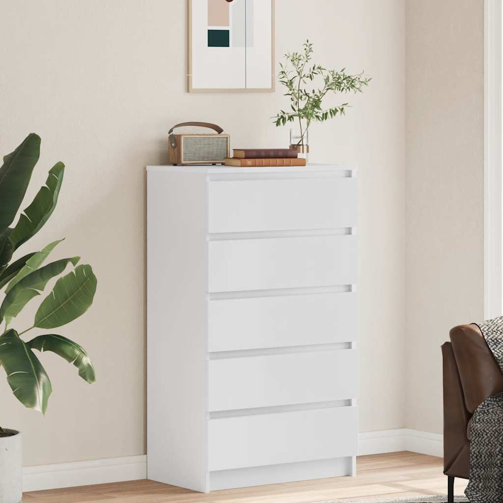White Drawer Cabinet 5 Drawer Tallboy 103cm | Simpledeals