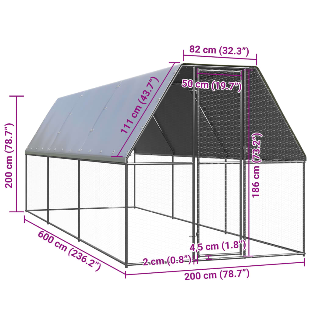 Large Chicken Coop Run Galvanised Steel 2x6x2m | Simpledeals