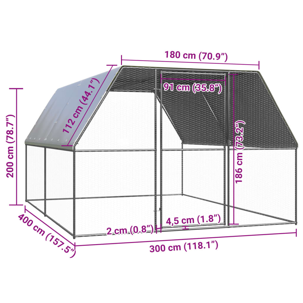 Large Chicken Coop Enclosure 3x4x2m Galvanised | Simpledeals