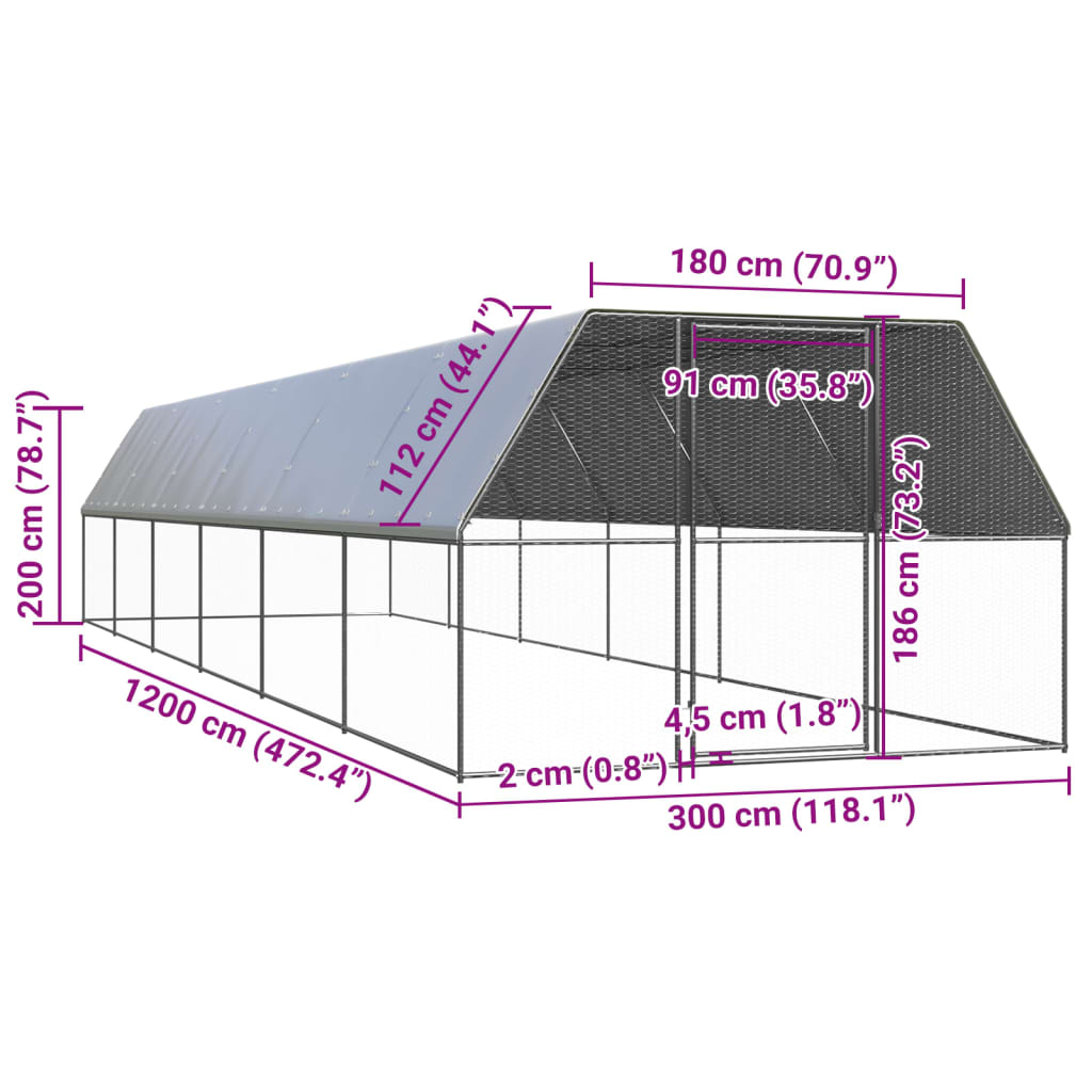 Large Chicken Coop Run 3x12m Galvanised Steel | Simpledeals