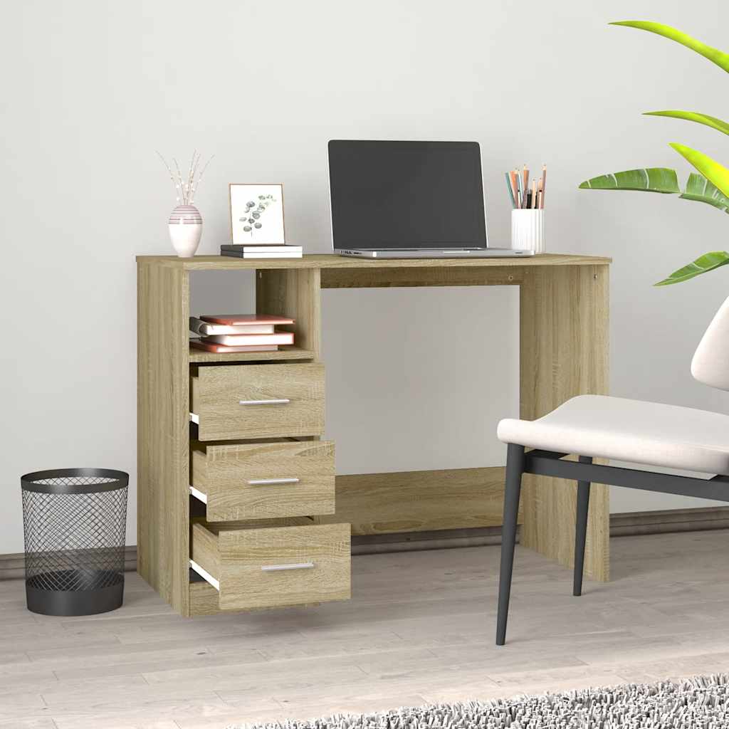 Sonoma Oak Desk 3 Drawers Home Office 102cm | Simpledeals