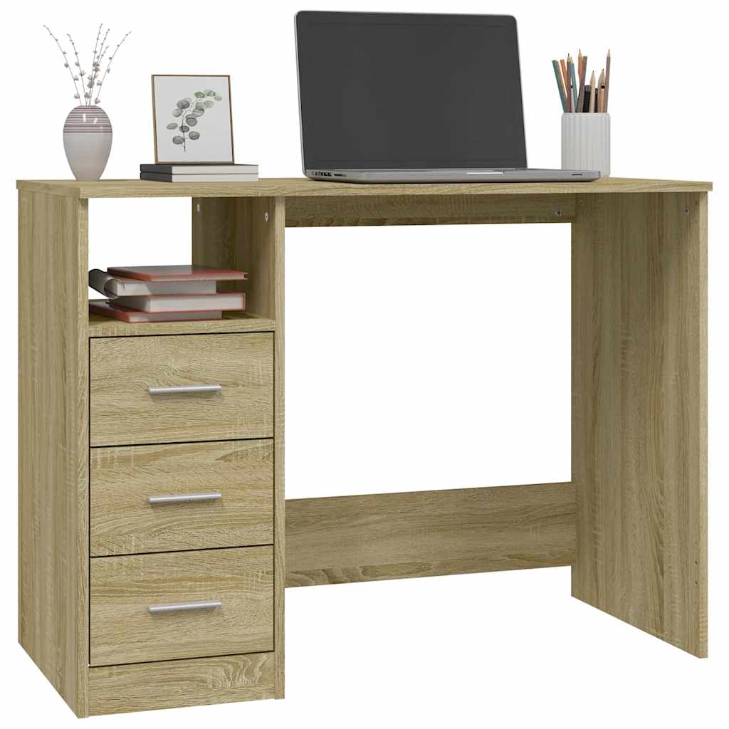 Sonoma Oak Desk 3 Drawers Home Office 102cm | Simpledeals