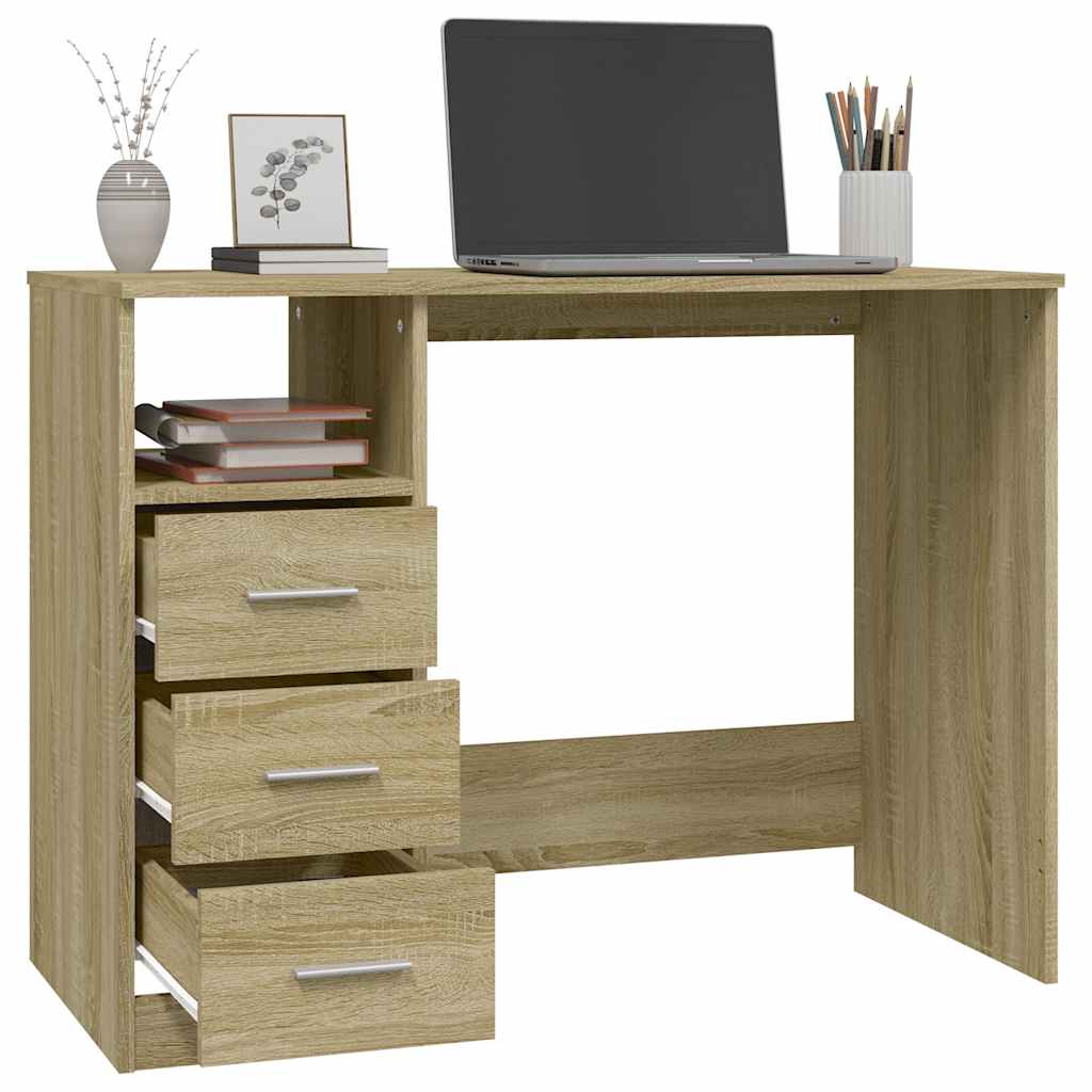 Sonoma Oak Desk 3 Drawers Home Office 102cm | Simpledeals