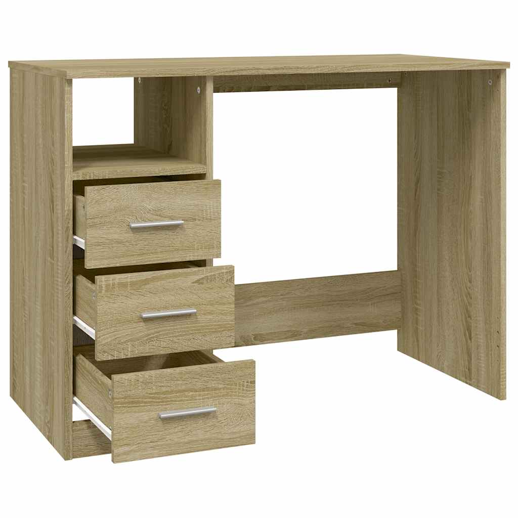 Sonoma Oak Desk 3 Drawers Home Office 102cm | Simpledeals