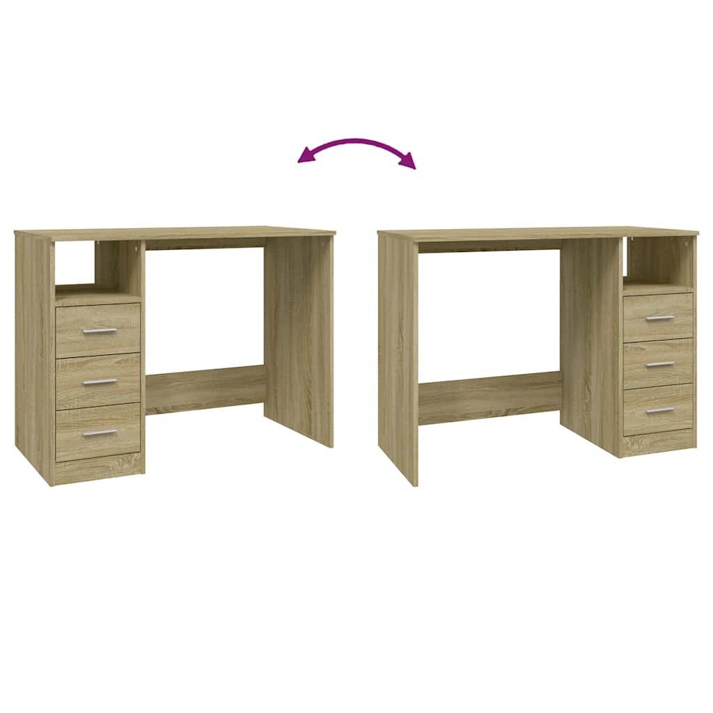 Sonoma Oak Desk 3 Drawers Home Office 102cm | Simpledeals