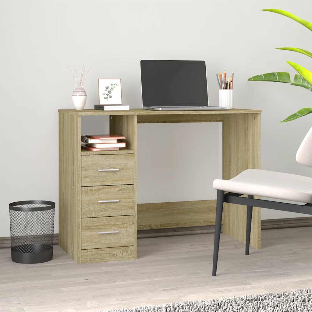 Sonoma Oak Desk 3 Drawers Home Office 102cm | Simpledeals