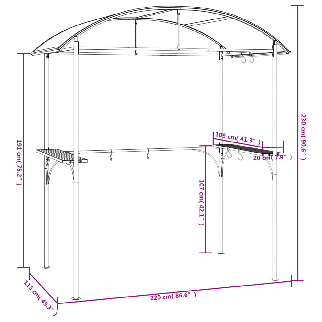 BBQ Gazebo Side Shelves Steel 220x115cm | Simpledeals