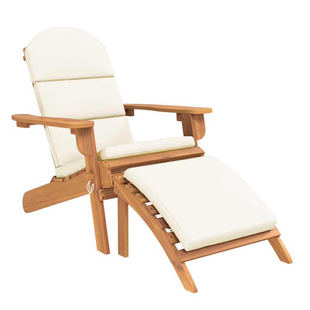 Elevate Your Outdoor Experience: Acacia Wood Garden Chair with Footrest-Cream white\Dark grey