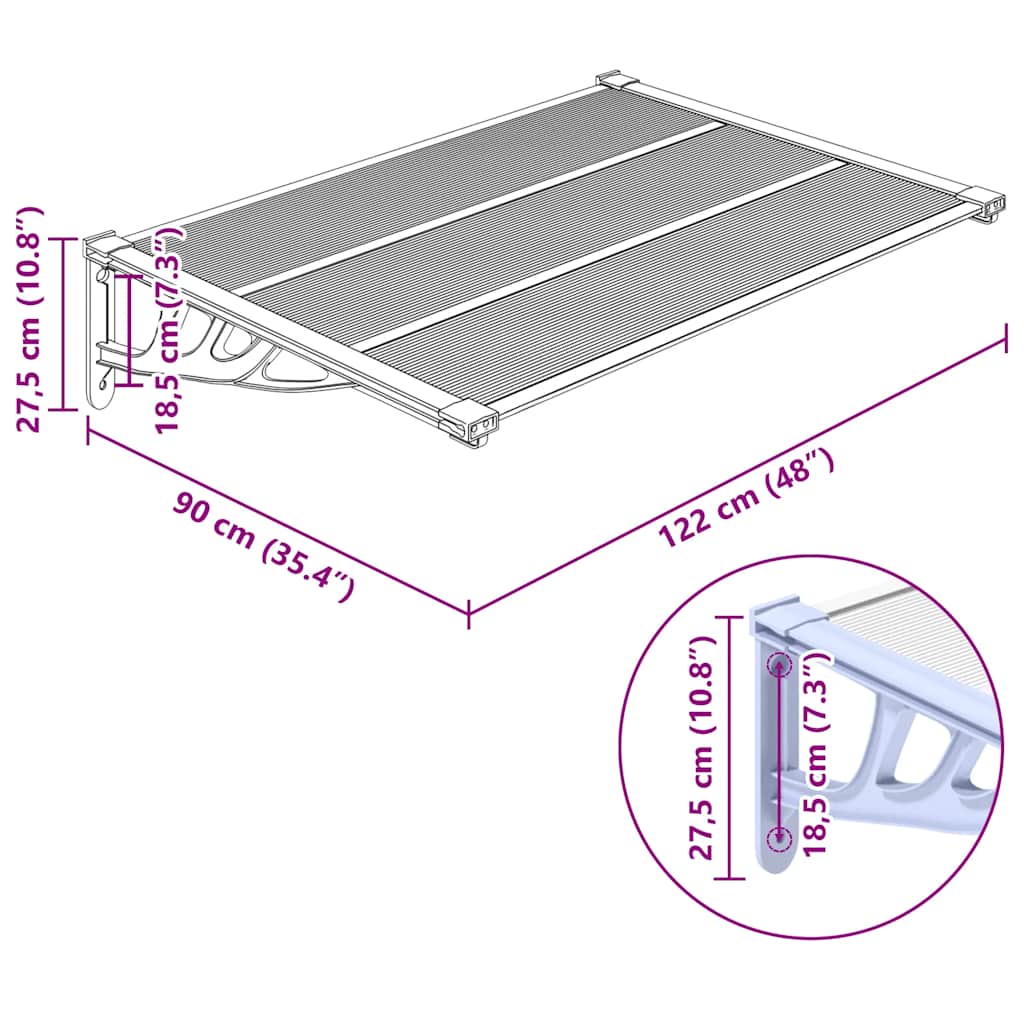 Polycarbonate Door Canopy 122x90cm Grey | Simpledeals