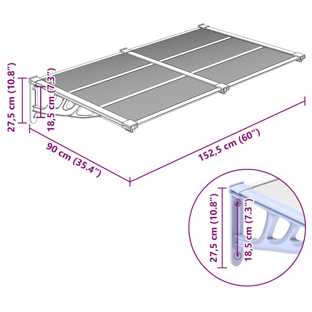 Door Canopy Polycarbonate 152x90cm Grey | Simpledeals
