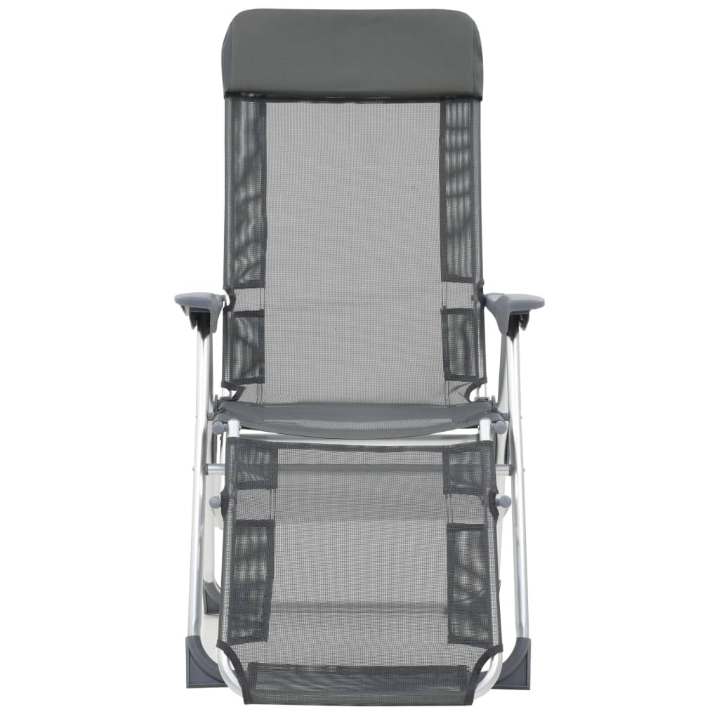 Pair of Grey Textilene Folding Camping Chairs with Footrest
