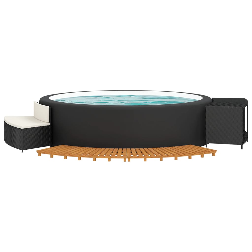 Elegant Oasis: Black Poly Rattan Hot Tub Enclosure with Solid Wood Acacia