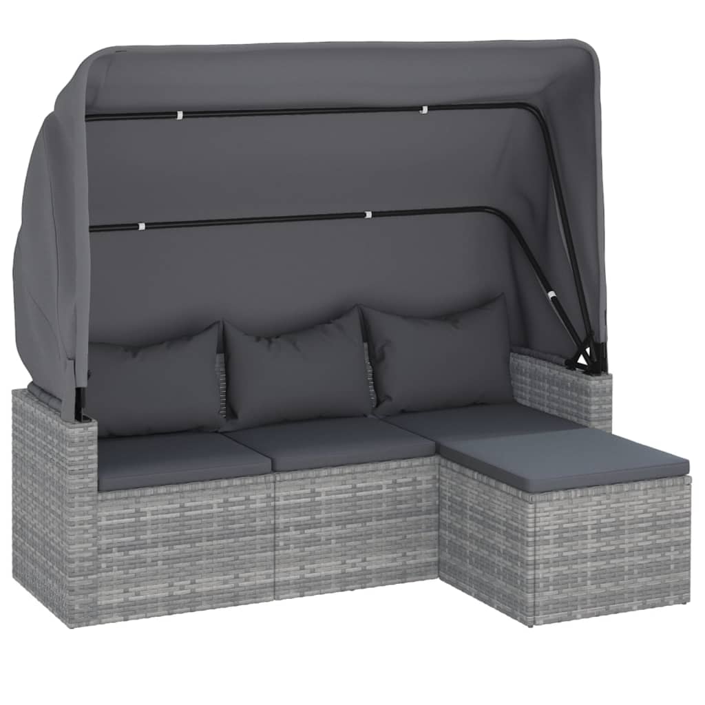 Elegant Poly Rattan Garden Sofa: 3-Seater with Roof and Footstool-Black \Grey