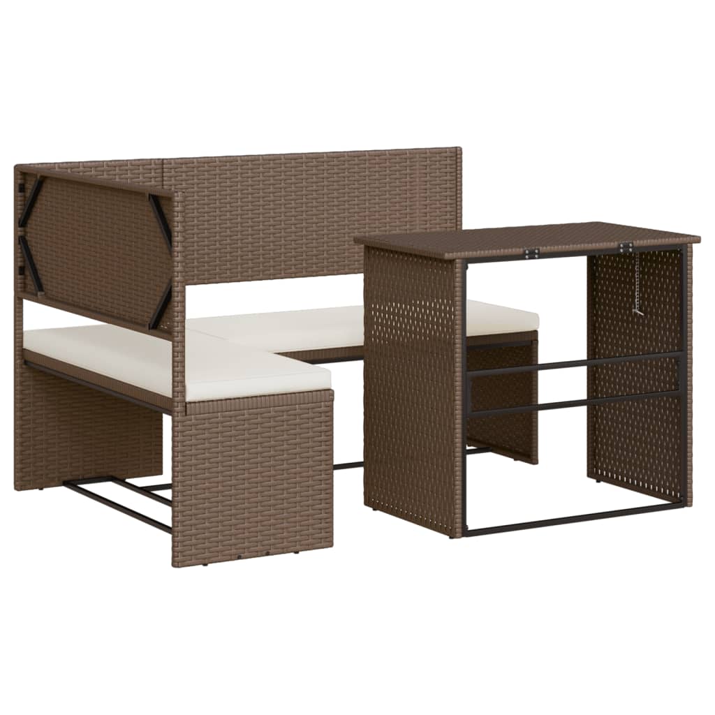 Brown colour - Garden Sofa with Table and Cushions L-Shaped Brown Poly Rattan