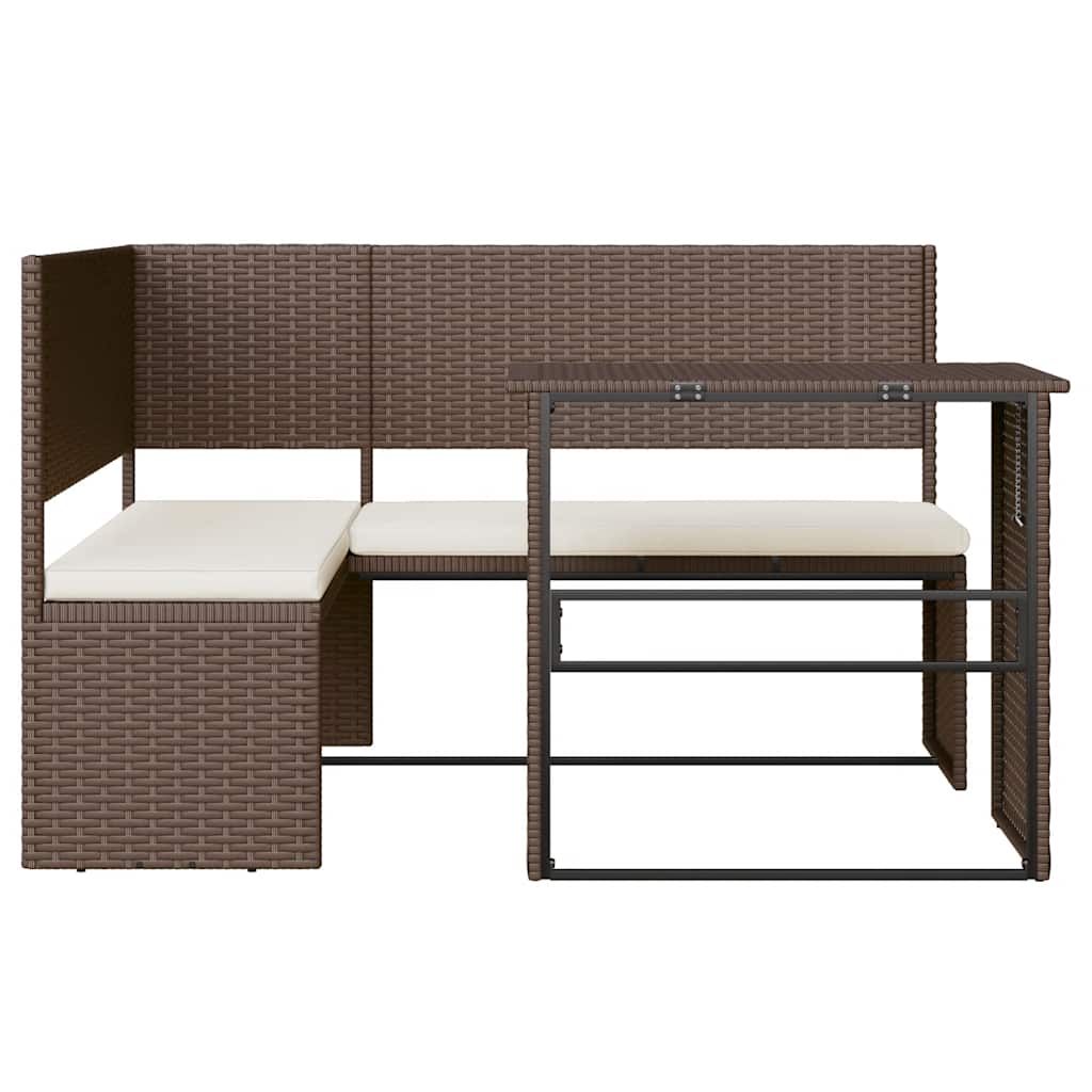 Garden Sofa with Table and Cushions L-Shaped Brown Poly Rattan | Rattan finish