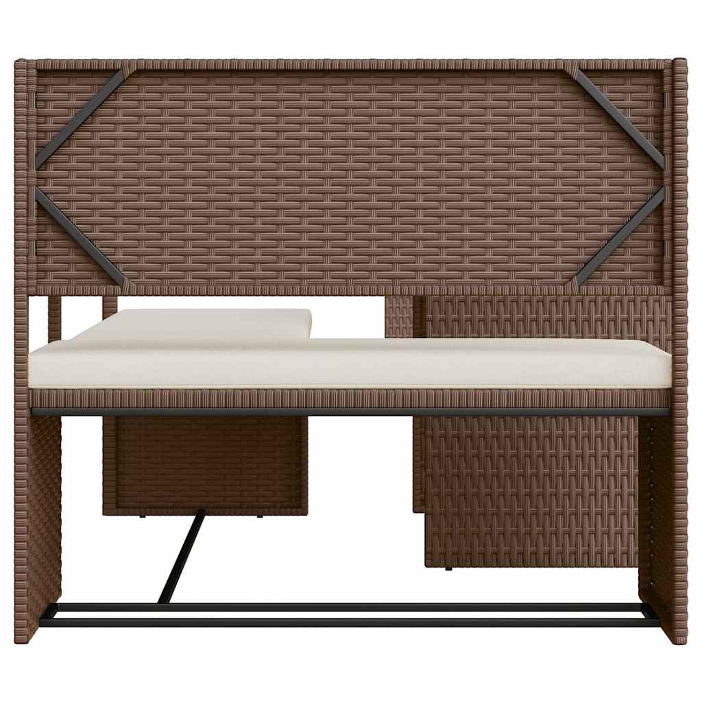 Outdoor Furniture Sets - Garden Sofa with Table and Cushions L-Shaped Brown Poly Rattan