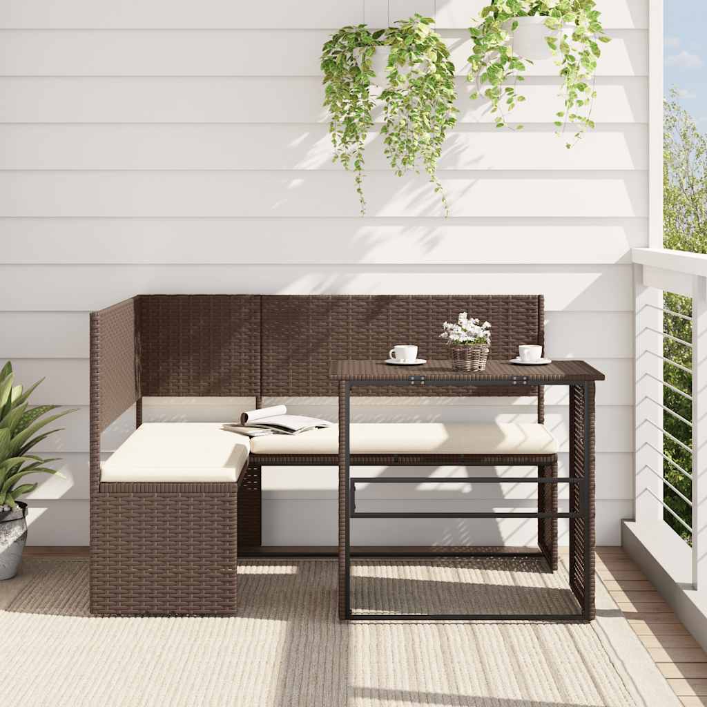 Garden Sofa with Table and Cushions L-Shaped Brown Poly