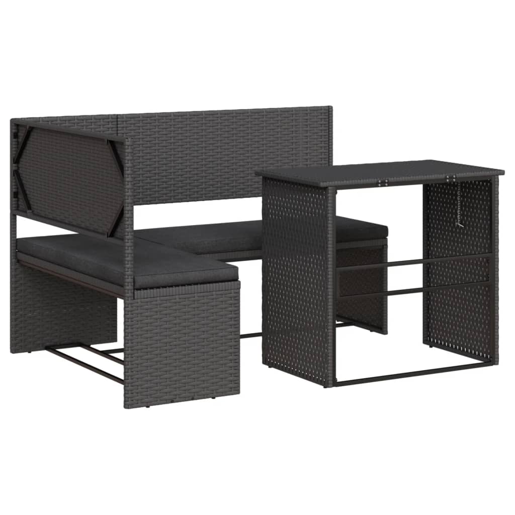 Black colour - Garden Sofa with Table and Cushions L-Shaped Black Poly Rattan