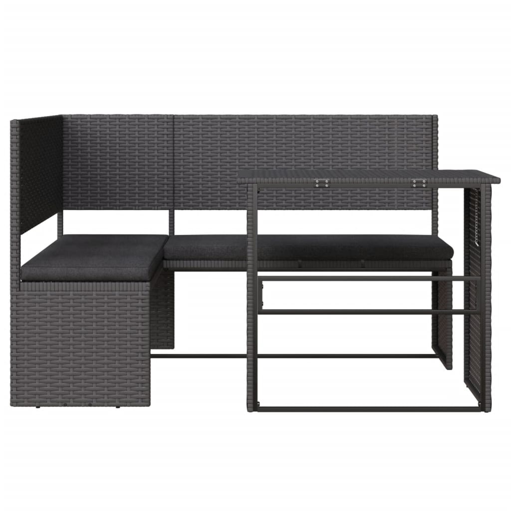 Garden Sofa with Table and Cushions L-Shaped Black Poly Rattan | Rattan finish
