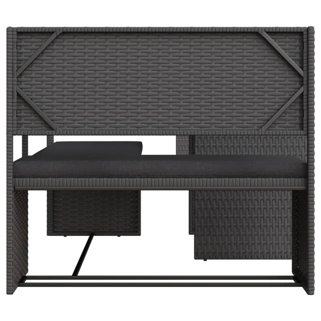 Outdoor Furniture Sets - Garden Sofa with Table and Cushions L-Shaped Black Poly Rattan
