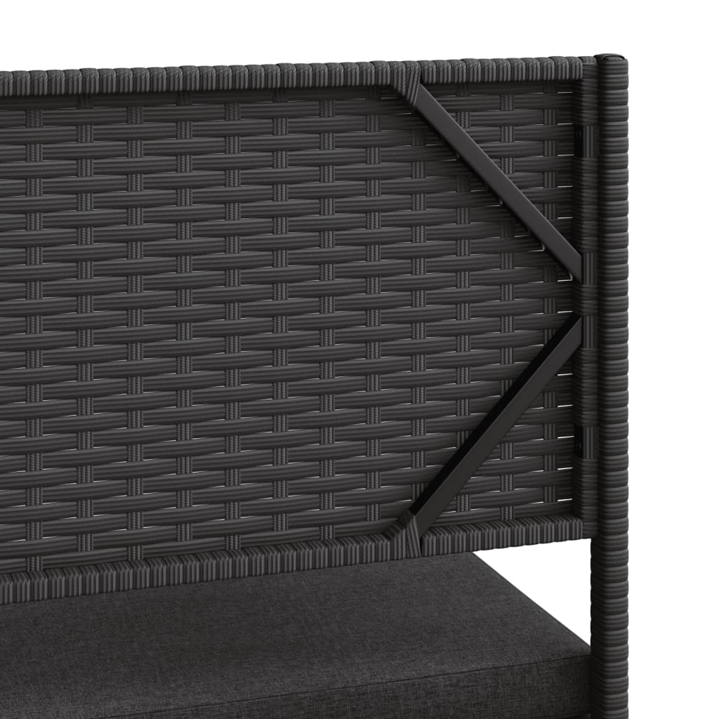 Garden Sofa with Table and Cushions L-Shaped Black Poly Rattan | Black colour