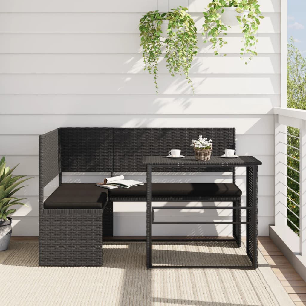 Garden Sofa with Table and Cushions L-Shaped Black Poly