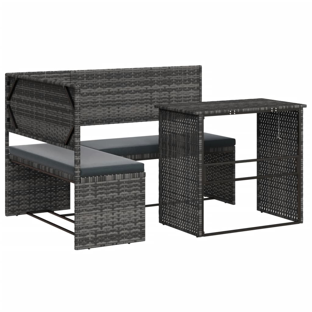 Grey colour - Garden Sofa with Table and Cushions L-Shaped Grey Poly Rattan