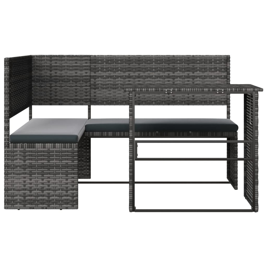 Garden Sofa with Table and Cushions L-Shaped Grey Poly Rattan | Rattan finish